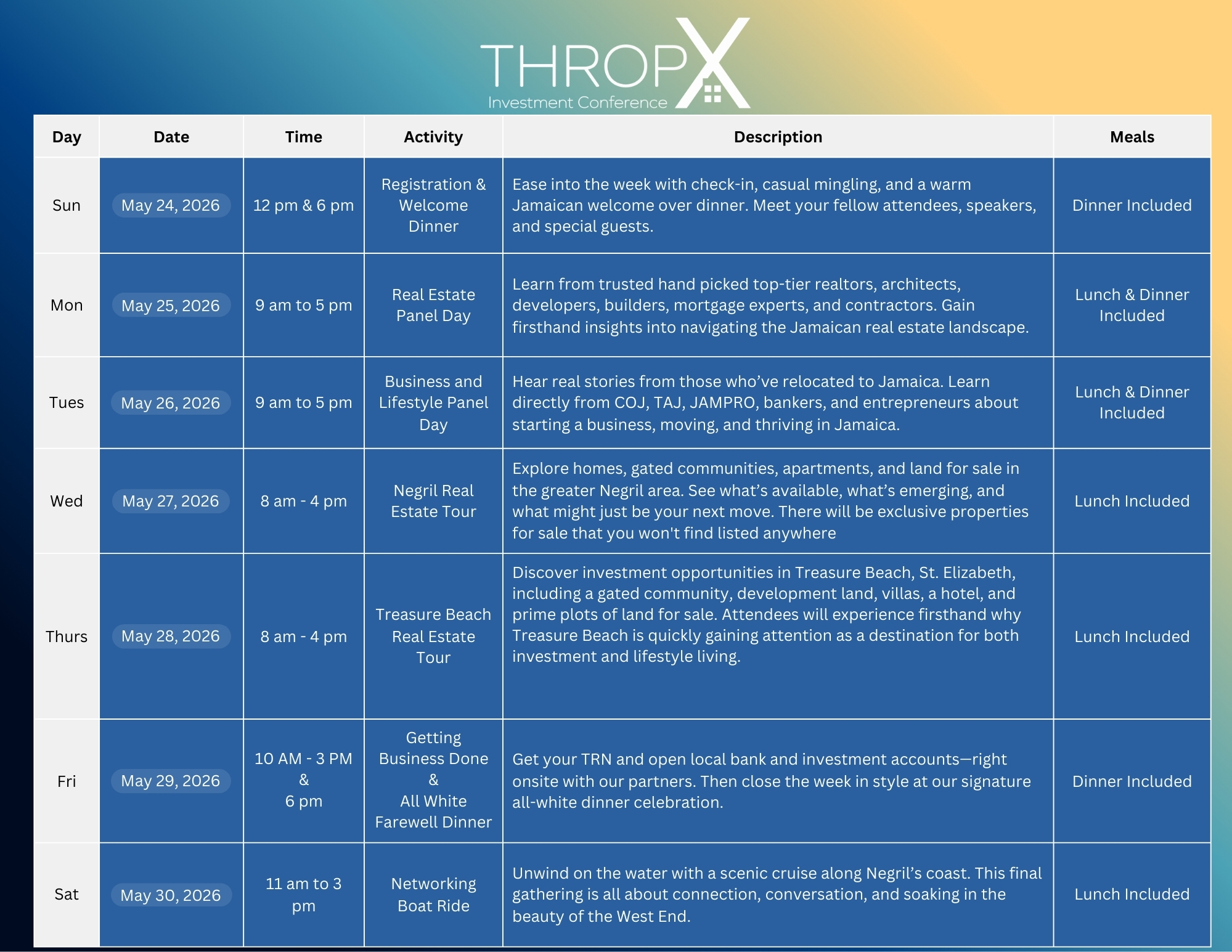 Throp-x Schedule
